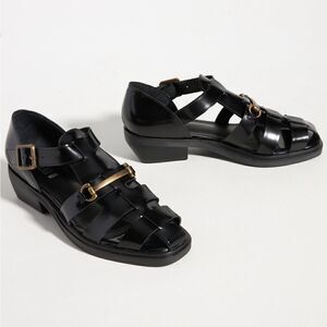 Anthropologie Silent D Billzar black leather Fisherman Sandals 10